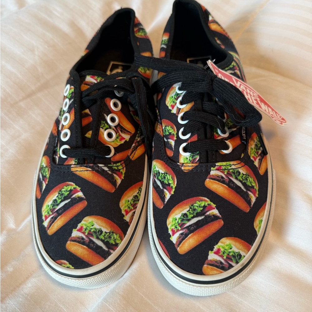 Vans Black Canvas Sneakers with Cheeseburger Print